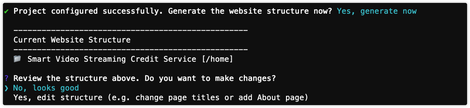 Reviewing the proposed site structure before approving generation