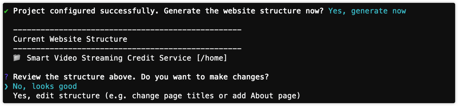 Reviewing the proposed site structure before approving generation