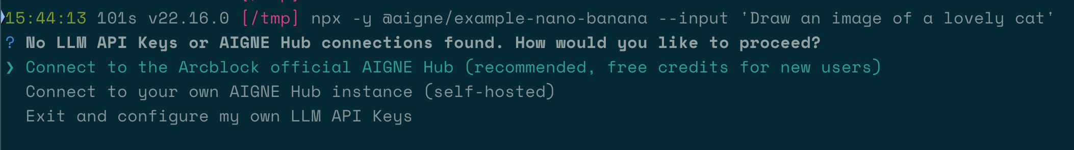 Initial setup prompt for connecting an AI model.