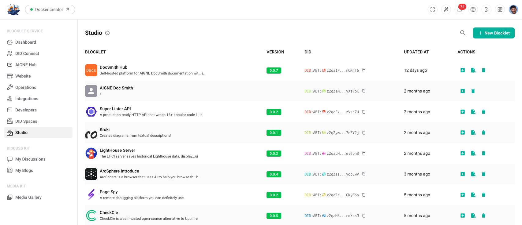 Blocklet Studio Dashboard