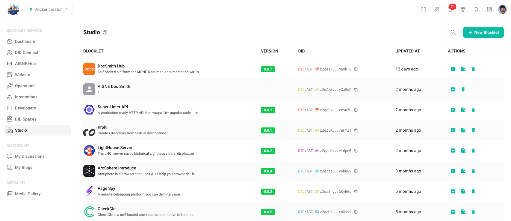 Blocklet Studio Dashboard