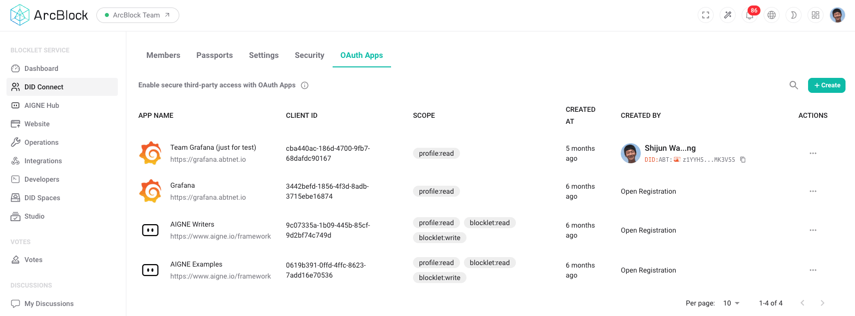 OAuth Apps Management Interface