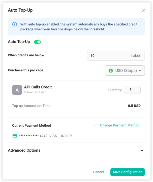 Screenshot: feat(core): support auto top-up for credits to avoid service interruption