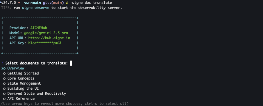 Executing the translate command