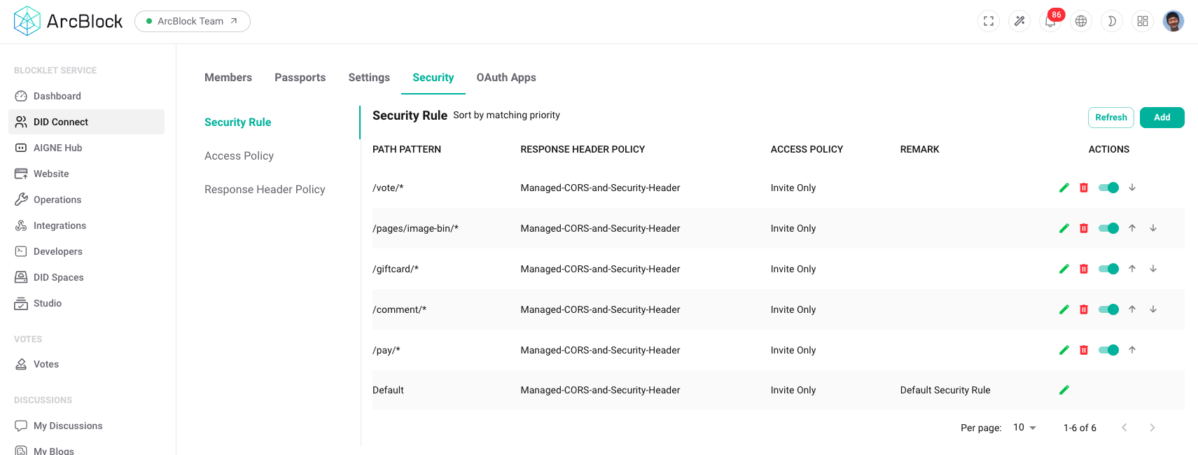 Security Rule Management Interface