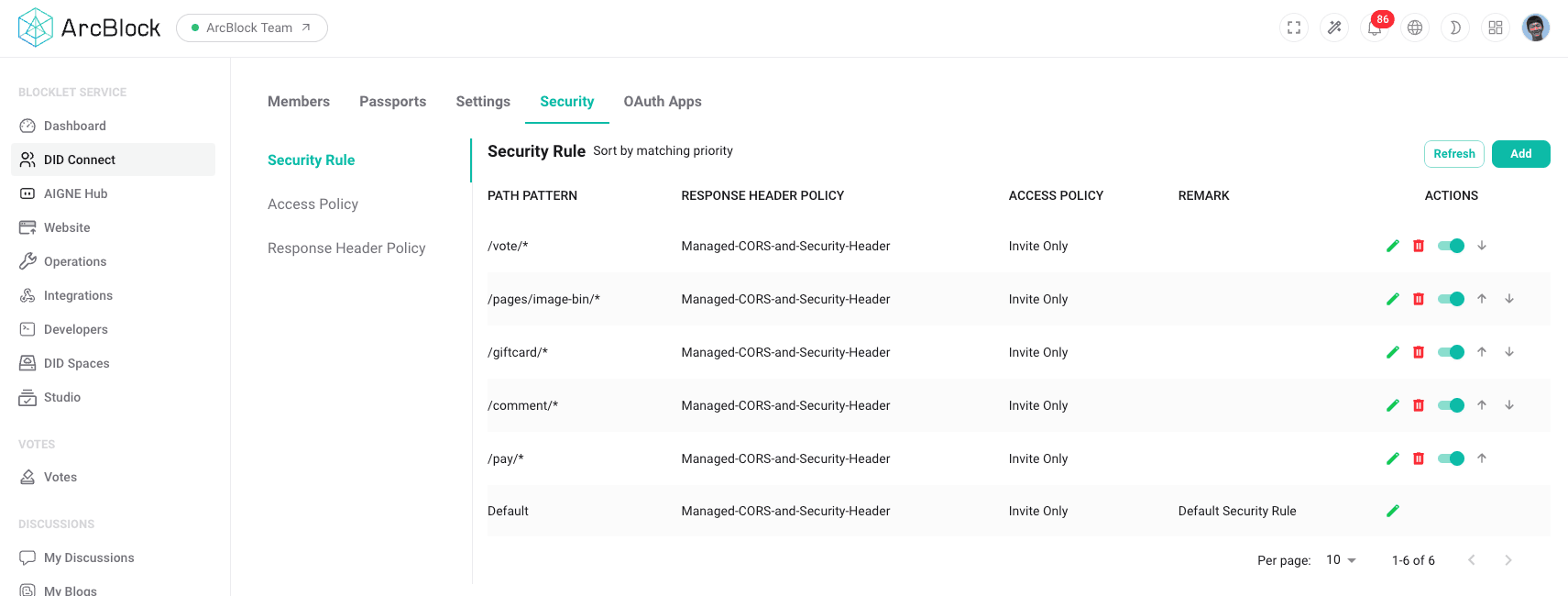 Security Rule Management Interface