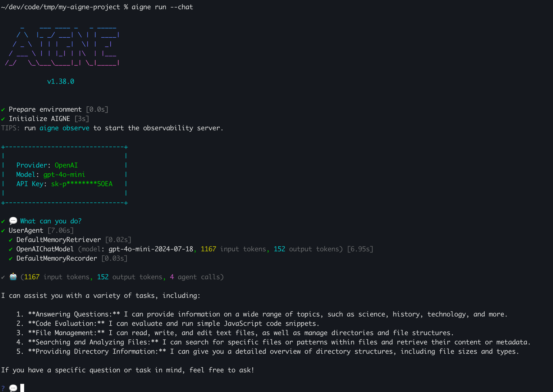 Running an agent in chat mode