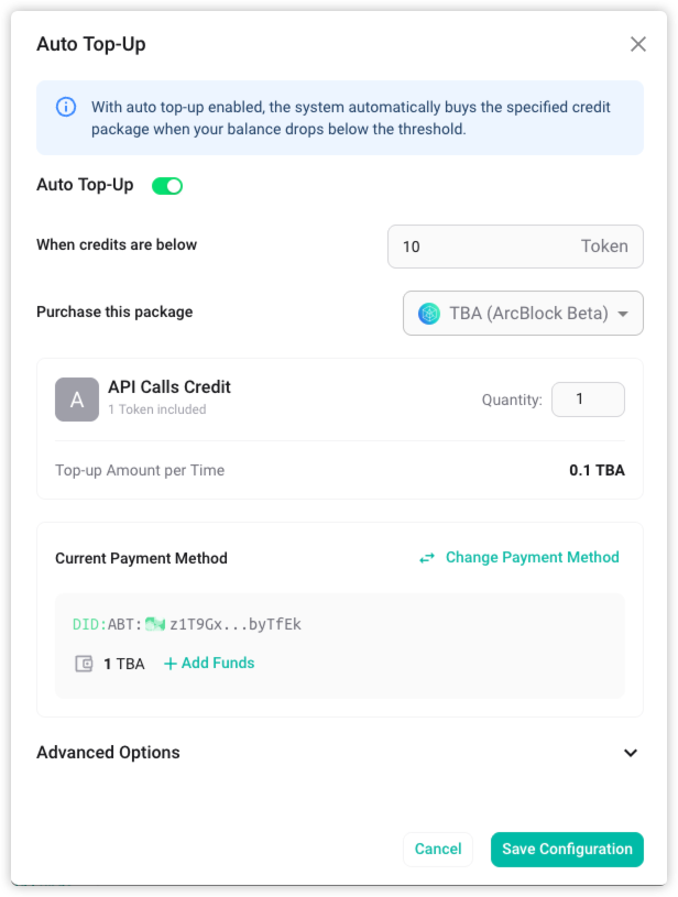 Screenshot: feat(core): support auto top-up for credits to avoid service interruption