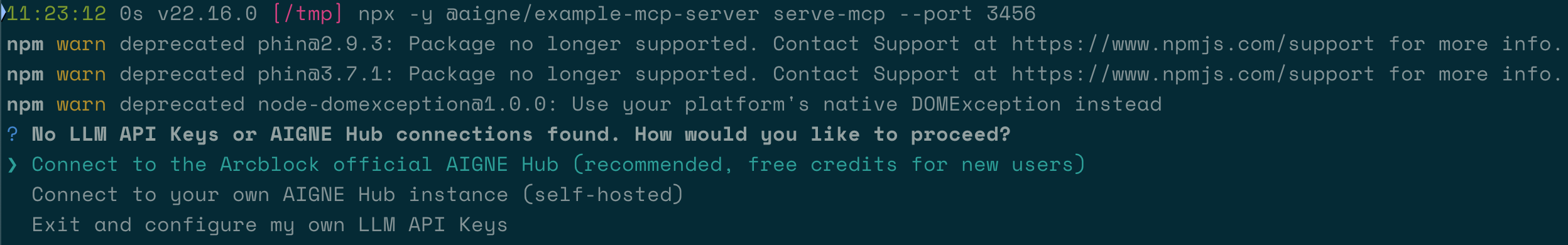 Initial connection prompt for AI model setup.