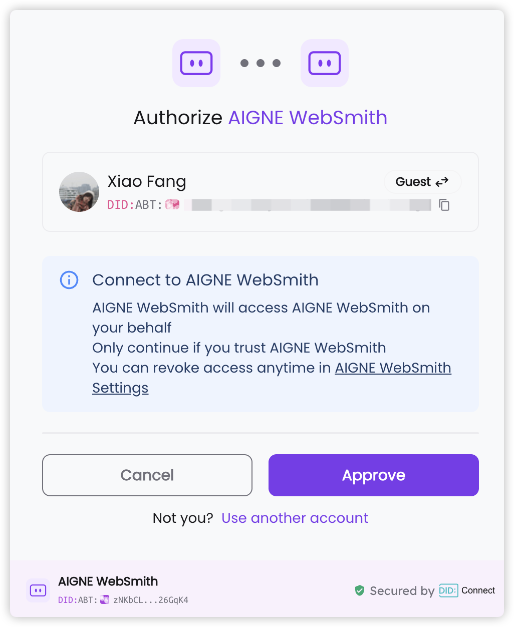 Browser window requesting authorization for the WebSmith Cloud deployment