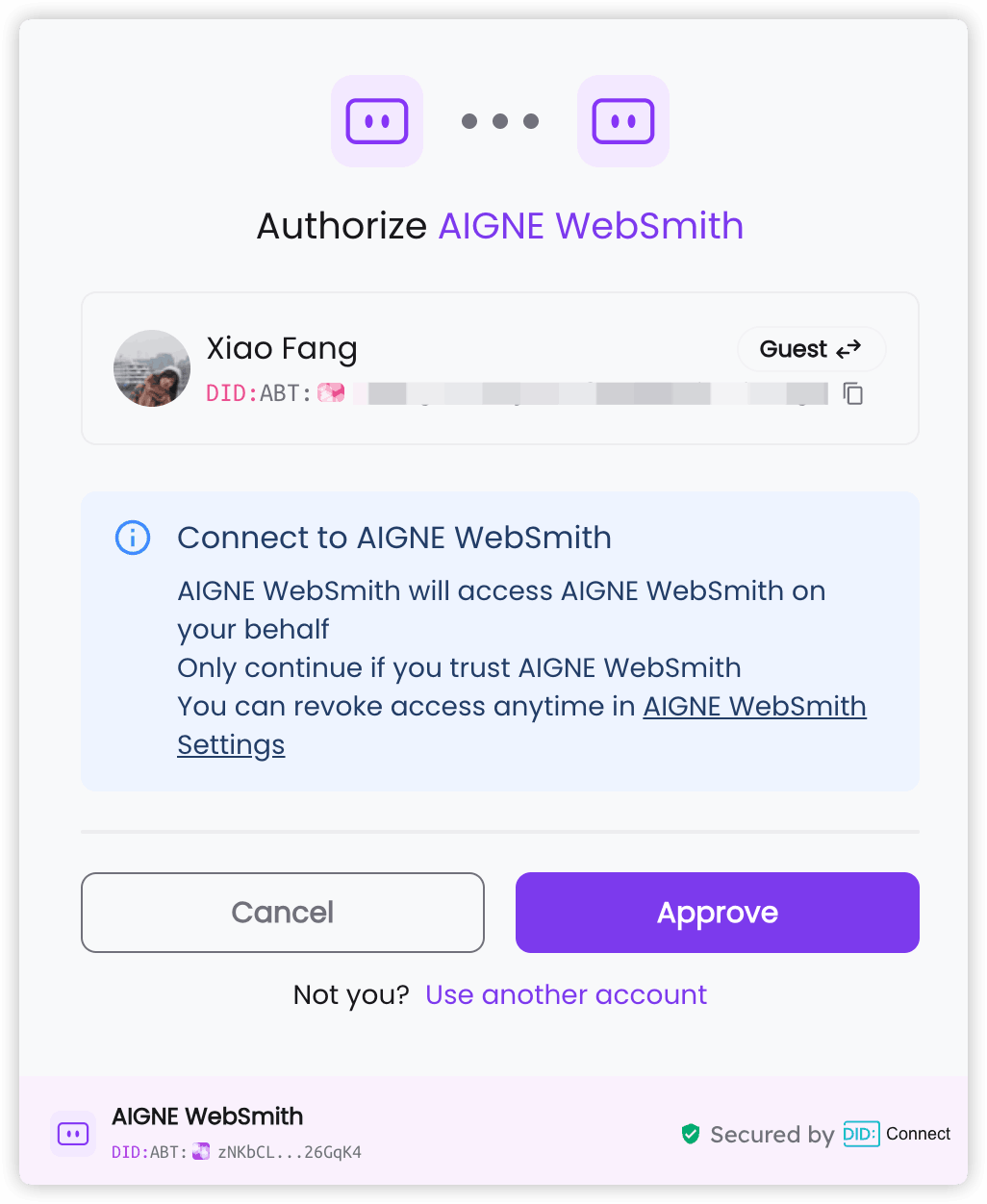 Browser window requesting authorization for the WebSmith Cloud deployment