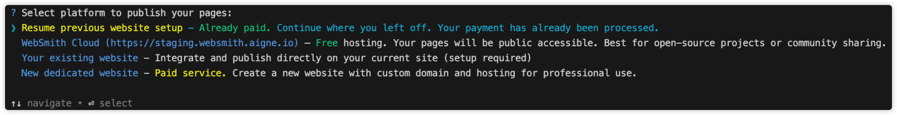 WebSmith Publish Options