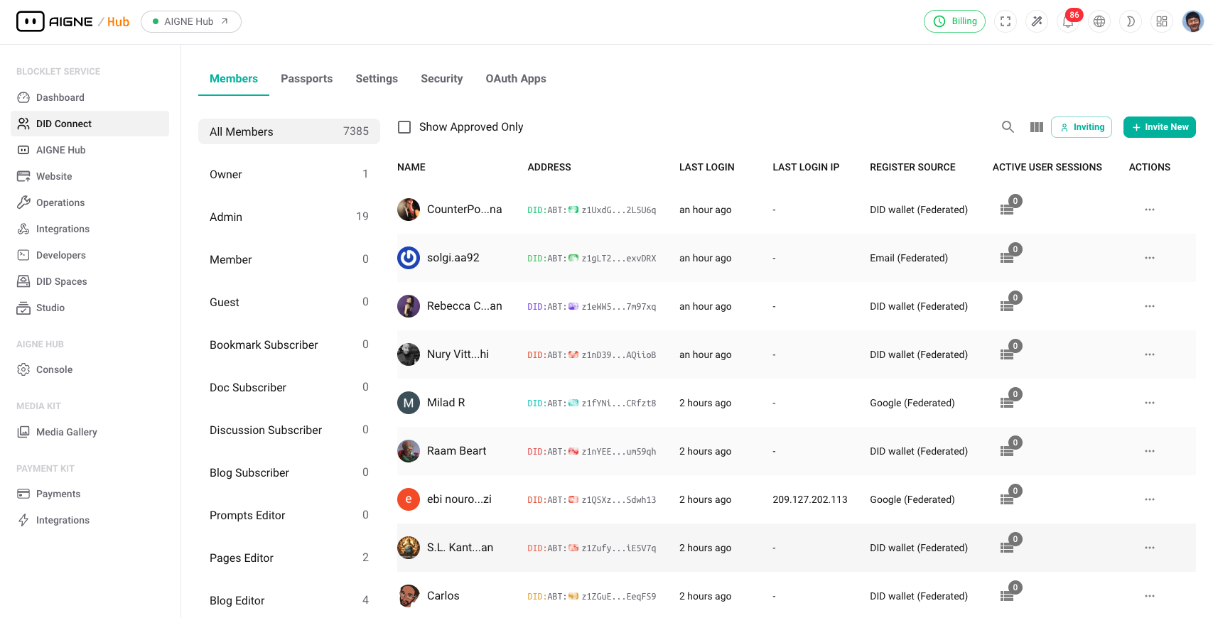 Members Management Interface