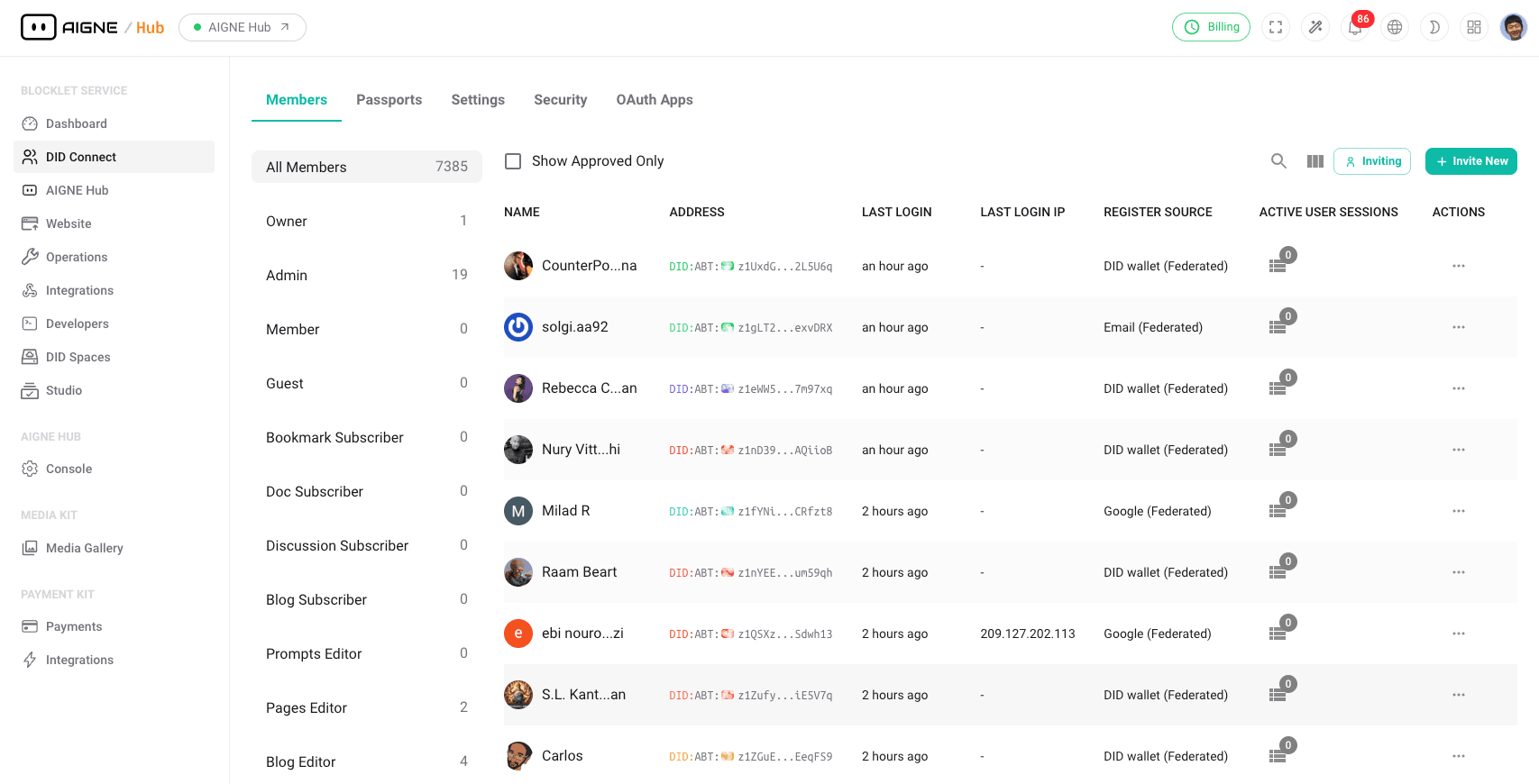 Members Management Interface
