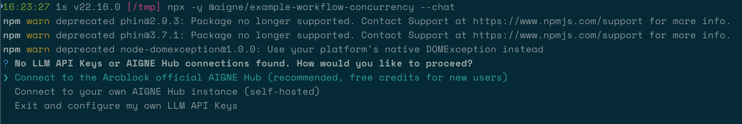 Initial connection prompt for AI model setup
