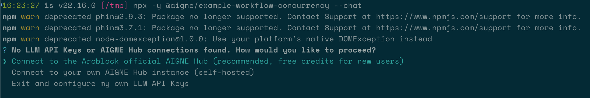 Initial connection prompt for AI model setup