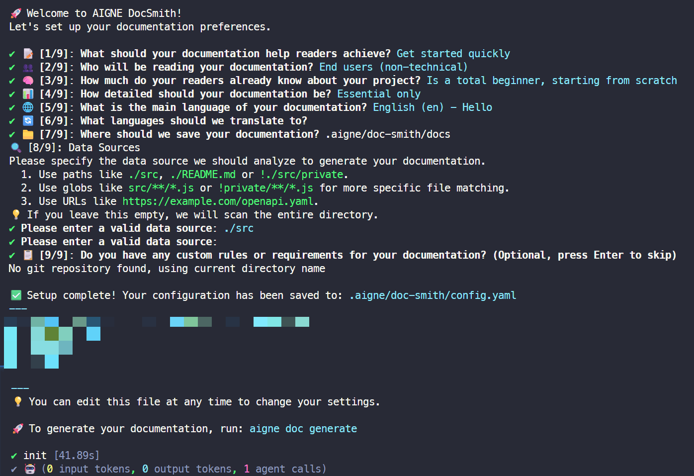 Screenshot of the interactive setup process