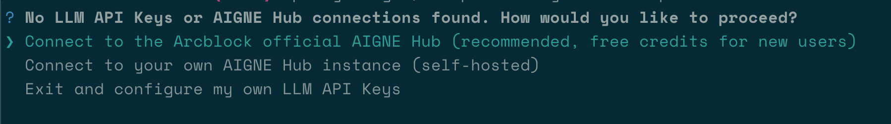 Initial setup prompt for connecting an AI model.