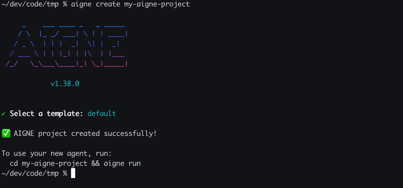 Project creation success message