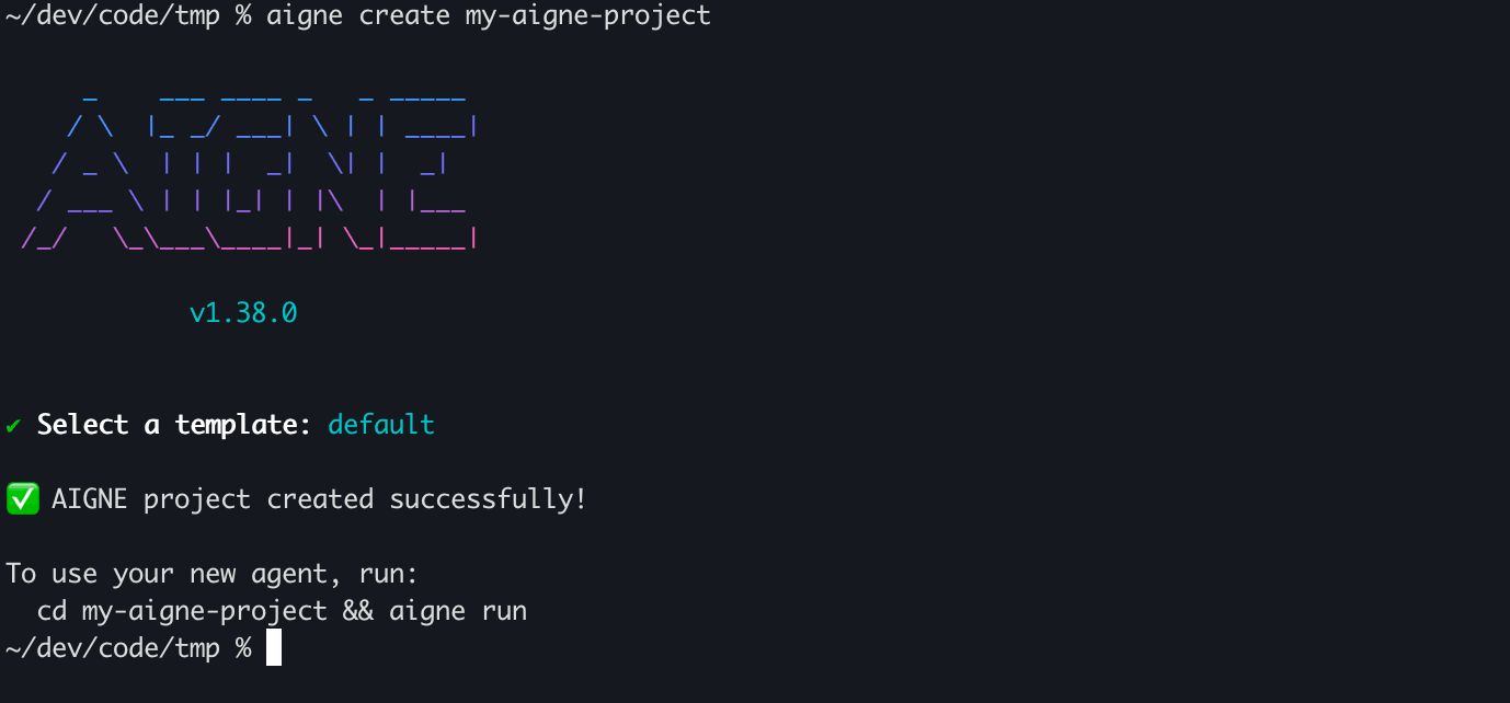 Project creation success message