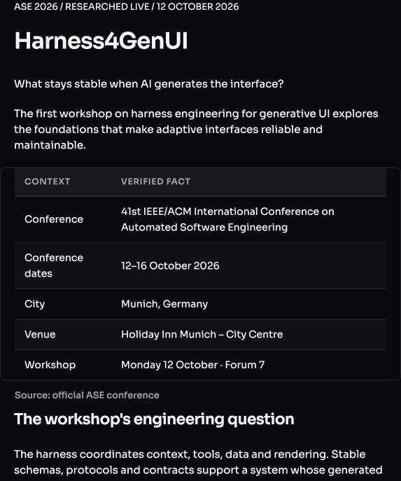 An AFS-UI page with ASE conference facts, workshop topics and the published program