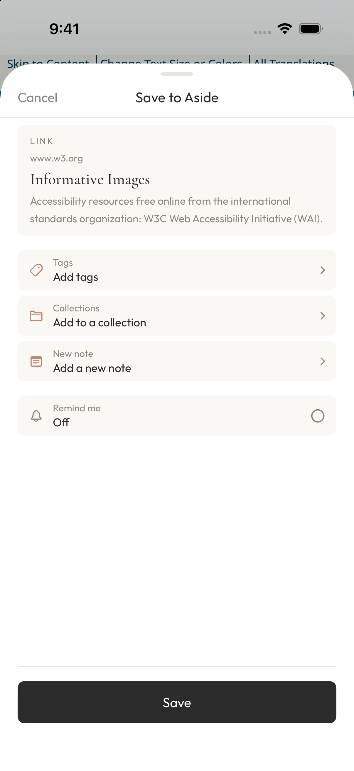 Check the Informative Images page, then tap Save.