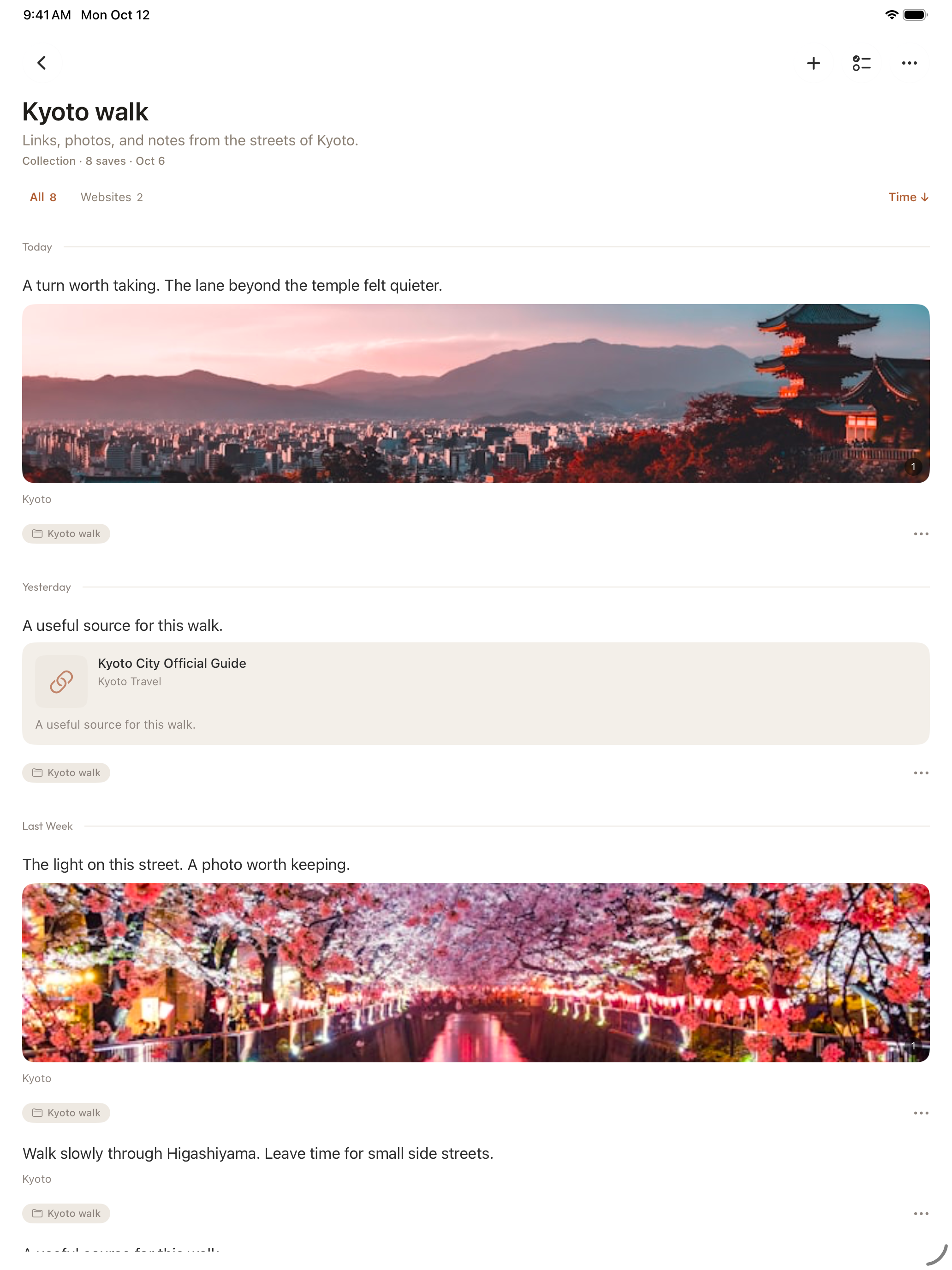 Aside on iPad displays the same Kyoto demo content in a wider collection view.