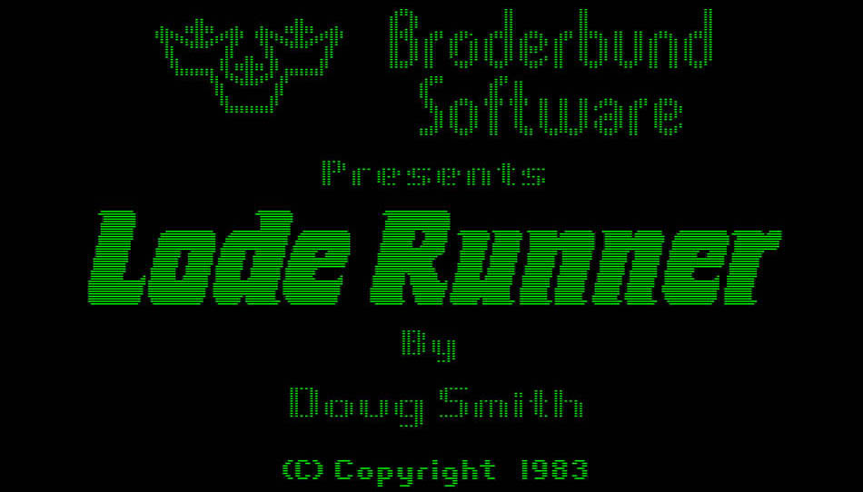 The green monochrome Lode Runner title screen, with the By Doug Smith credit beneath the title.