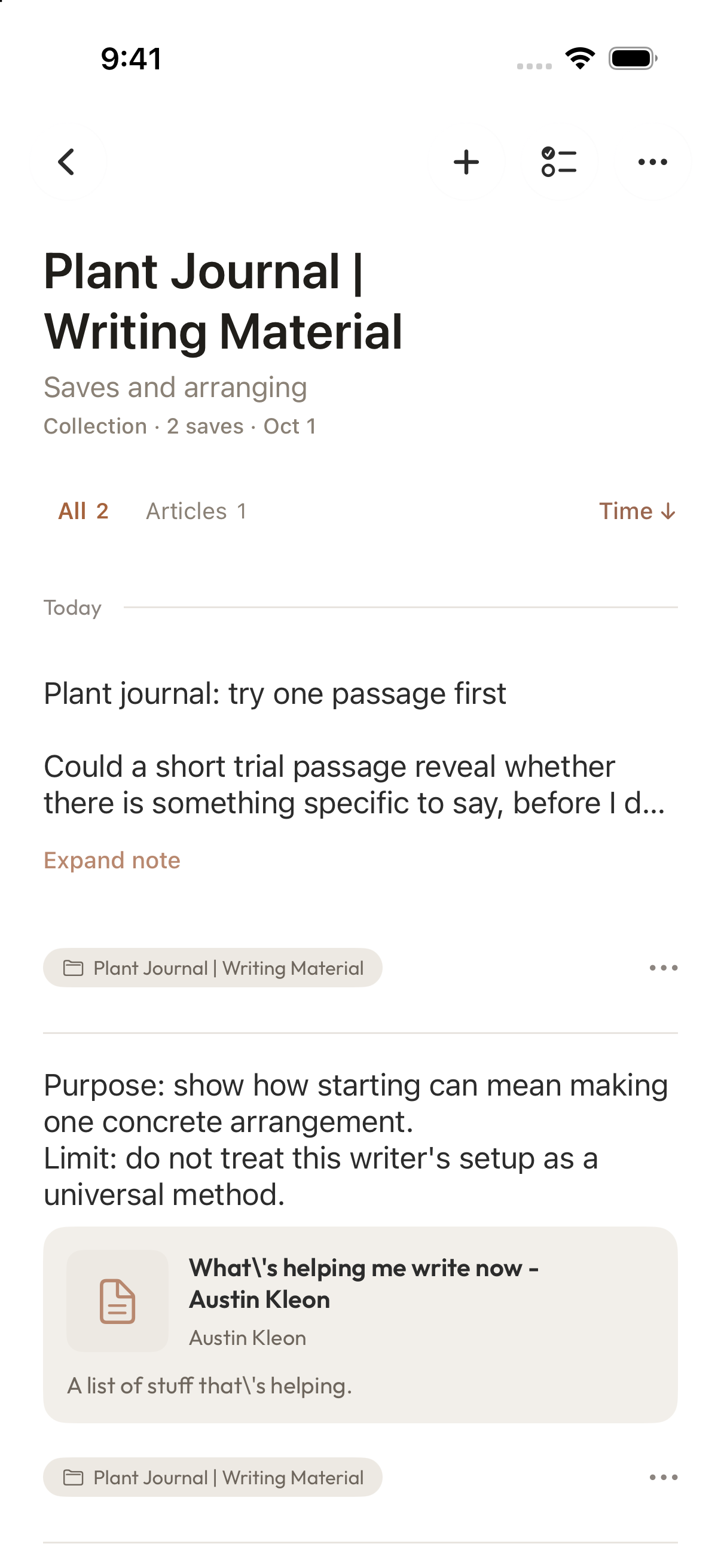 Reopen the writing-material collection to find the source and your own draft angle together.