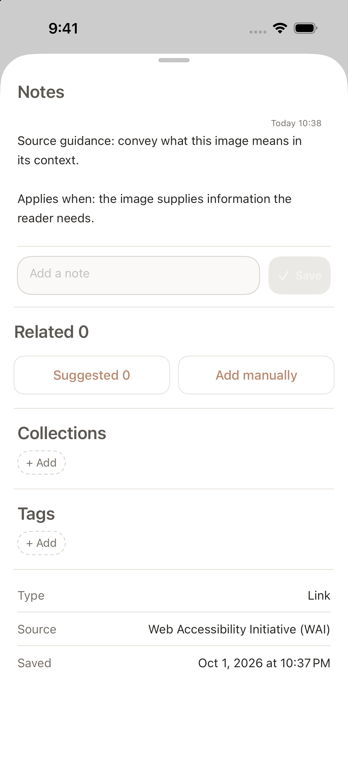 Notes in an Aside item's information panel show source guidance and when it applies.