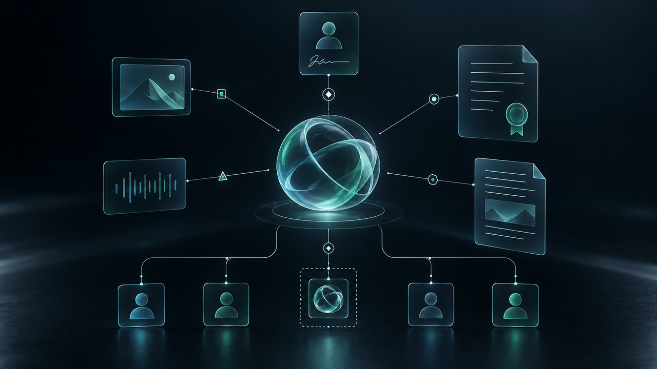 A Digital Asset links distinct identities, credentials, source modules, and declared contributor relationships.