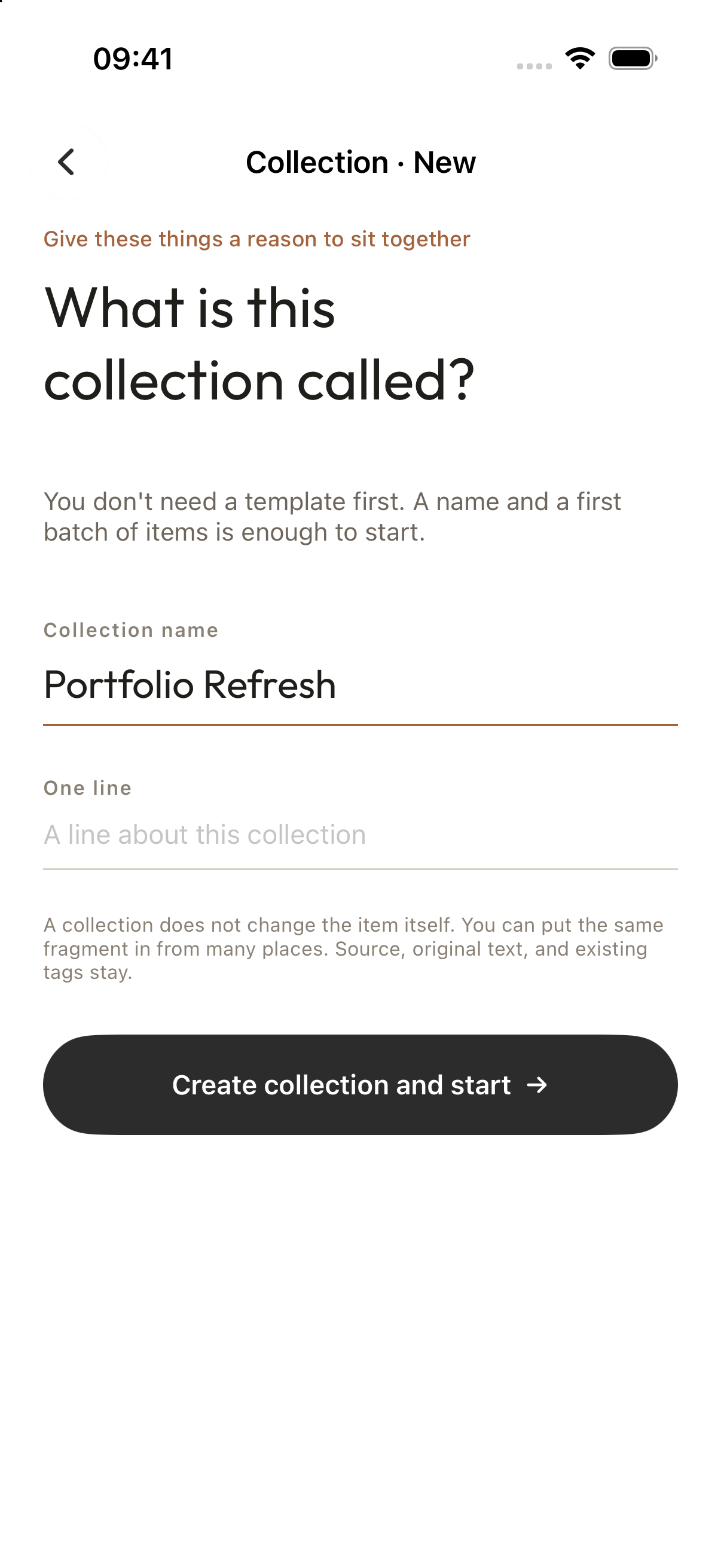 Name the new collection Portfolio Refresh, then create it.