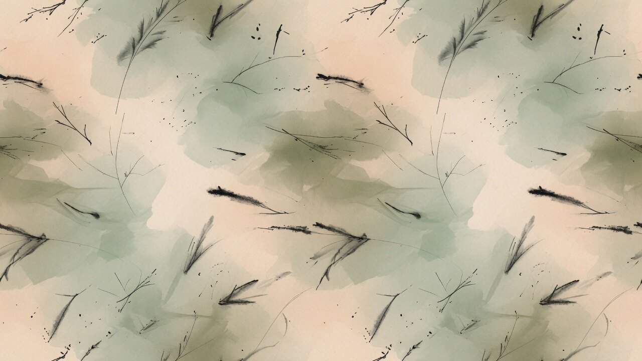 Sage ink wash abstract on warm paper